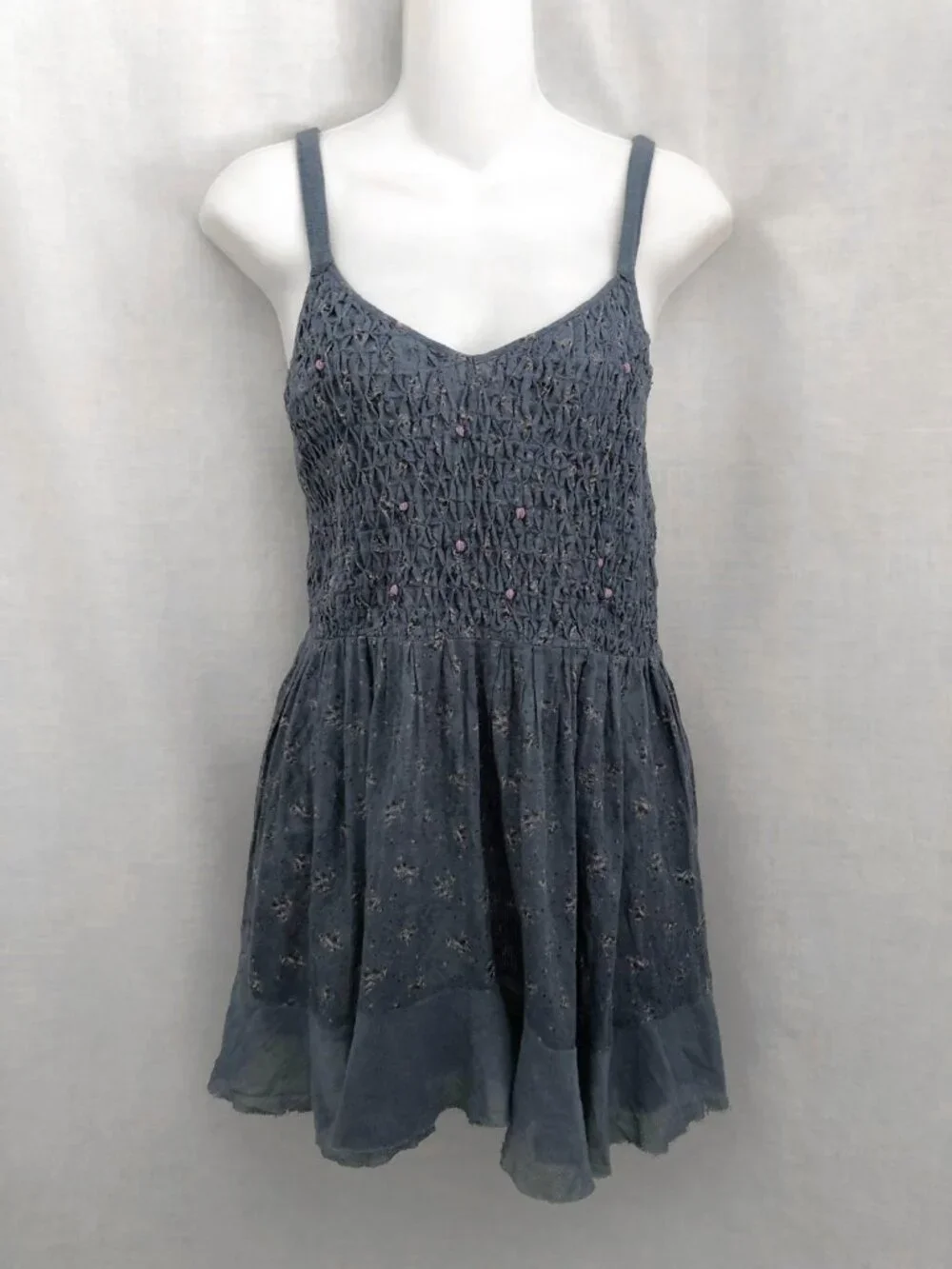 Free People Blue Smocked Babydoll Tunic Top